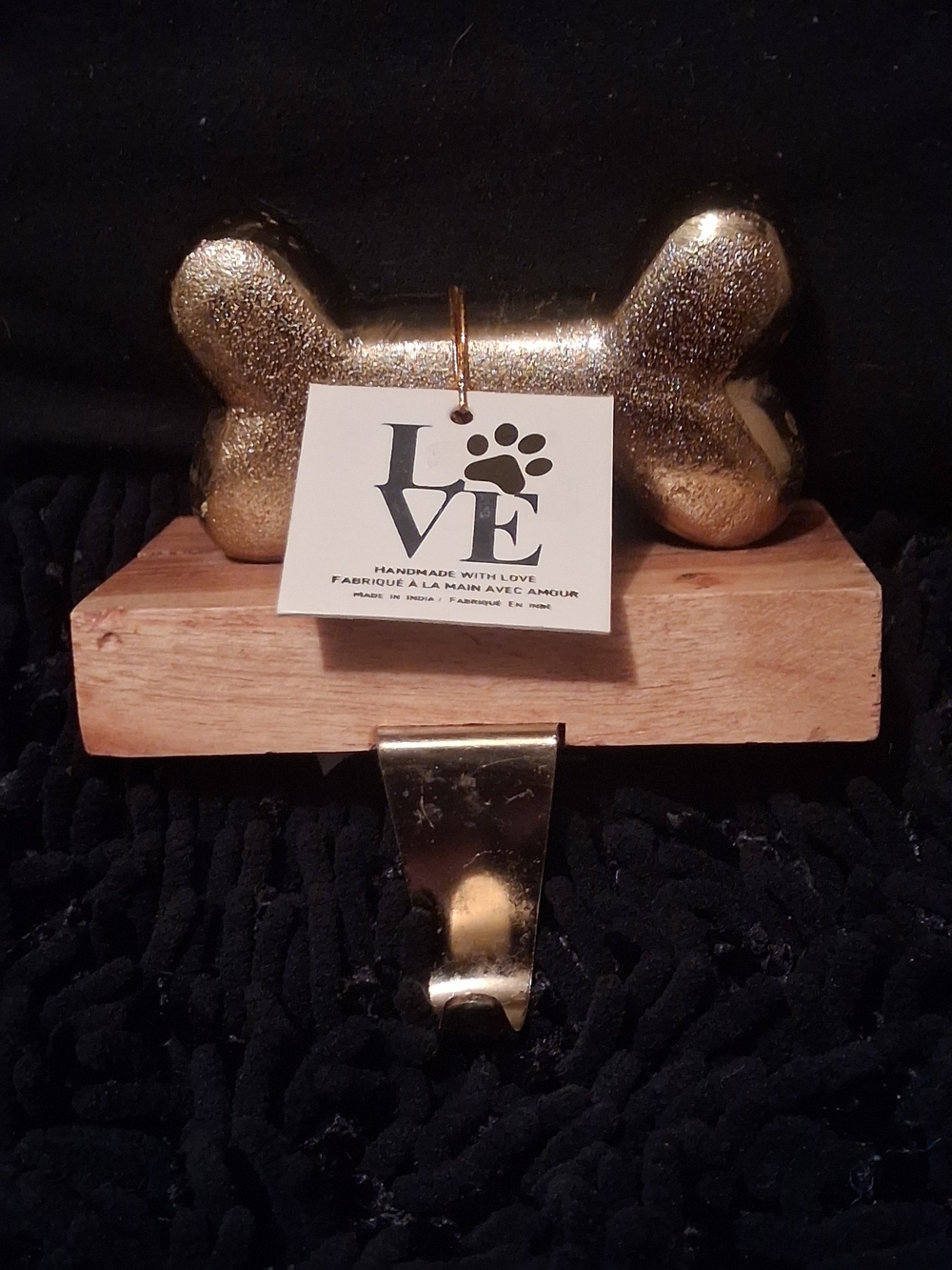 Love Gold Dog Bone Wall Hook - Decorative Pet Leash Hanger